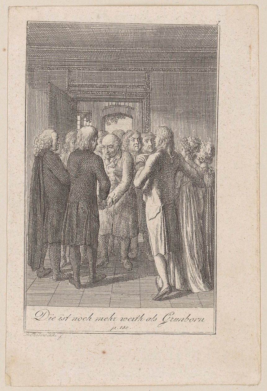 Abgeordnete der Gemeinde danken Sembach, dass er bleiben will, Blatt 7 der Folge "Der Ruf in die Stadt" von Daniel Nikolaus Chodowiecki