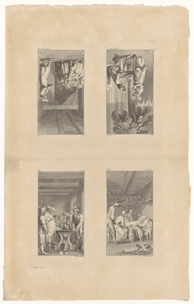 Blatt 1-4 zu Pestalozzis Lienhard und Gertrud von Daniel Nikolaus Chodowiecki