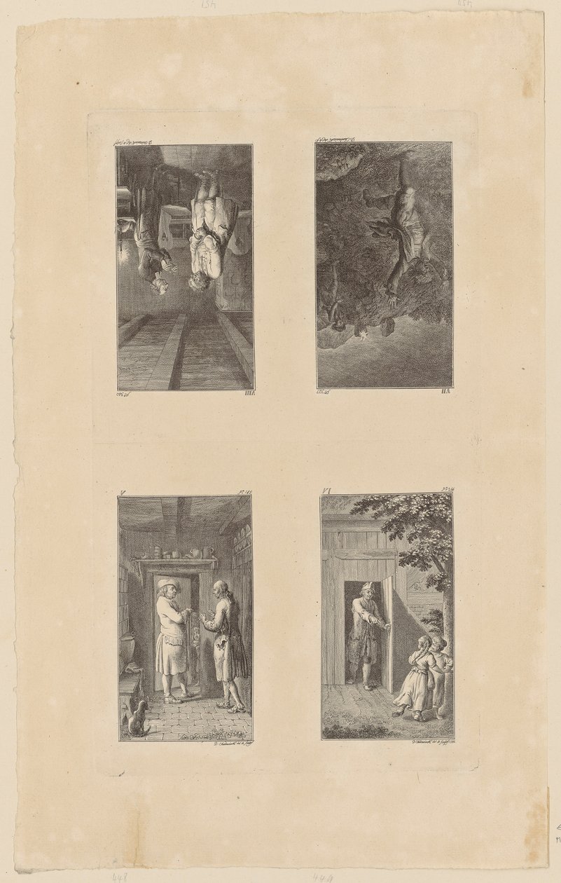Blatt 5-8 zu Pestalozzis Lienhard und Gertrud von Daniel Nikolaus Chodowiecki