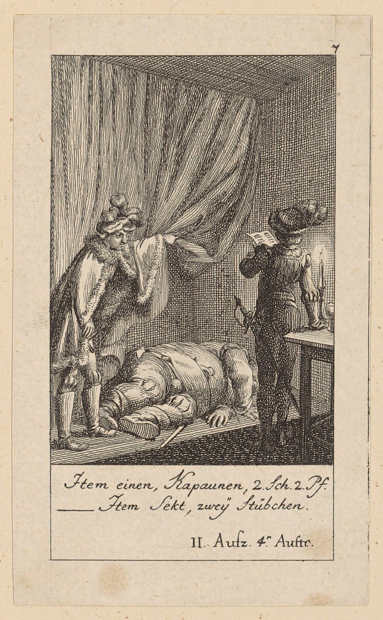 Blatt 7 zu Shakespeares "König Heinrich der Vierte" von Daniel Nikolaus Chodowiecki