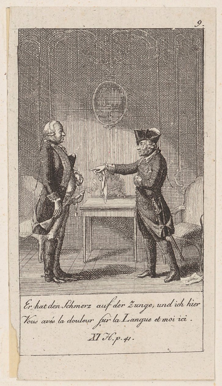 Blatt 9 zu den "Anekdoten und Charakterzügen Friedrichs des Zweiten, Königs von Preußen" von Daniel Nikolaus Chodowiecki