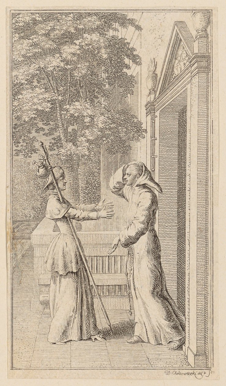 Bruder Graurock und die Pilgerin, Blatt 4 aus der ersten Ausgabe der "Gedichte von Gottfried August Bürger" von Daniel Nikolaus Chodowiecki