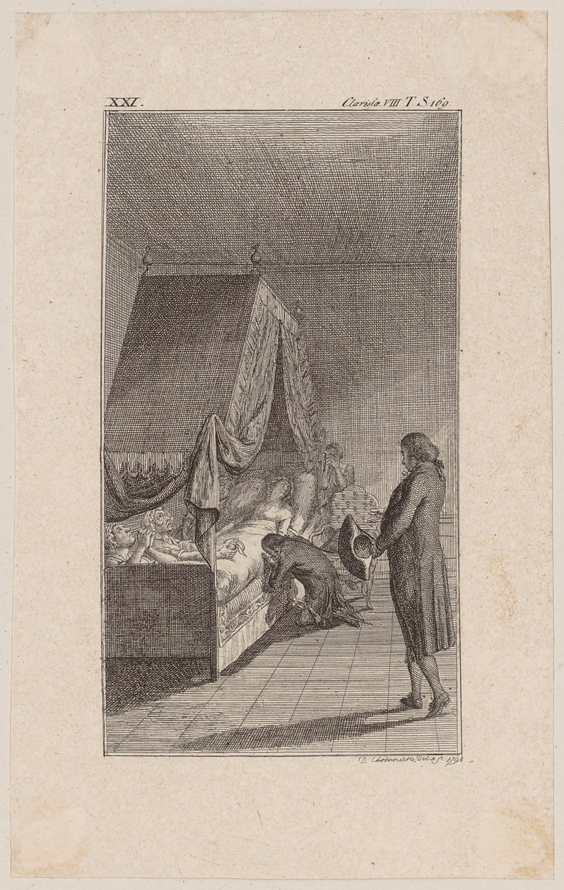 Clarisse sterbend im Himmelbett von Daniel Nikolaus Chodowiecki