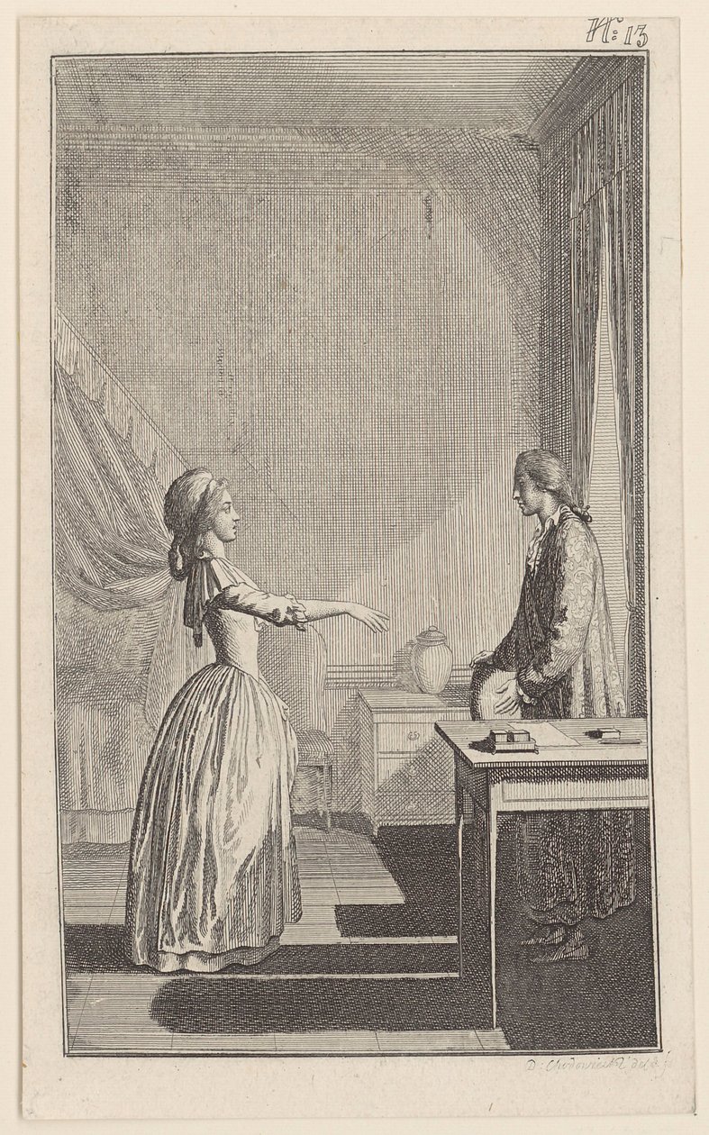 Clarisse wirft Lovelace Schutzlosigkeit, Entehrung und Raub aller Ruhe und Tugend vor von Daniel Nikolaus Chodowiecki