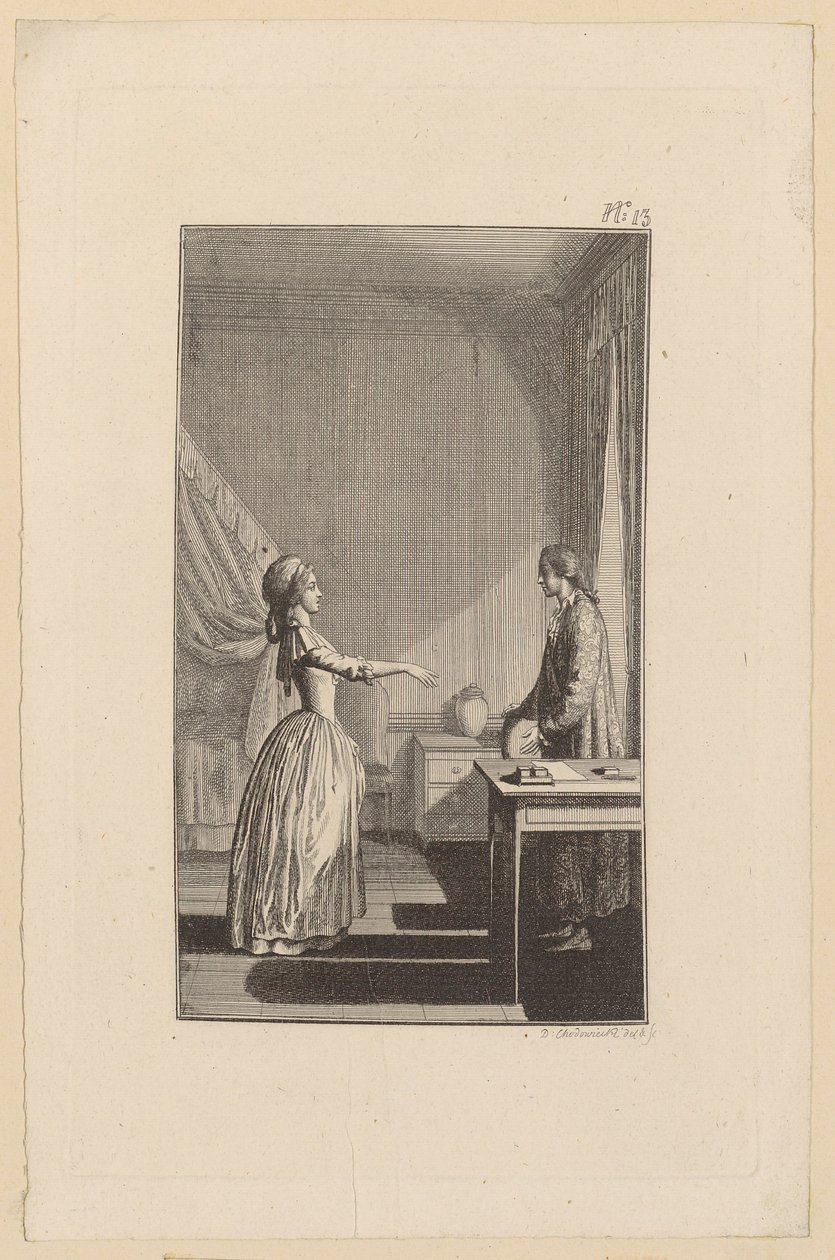 Clarisse wirft Lovelace Schutzlosigkeit, Entehrung und Raub aller Ruhe und Tugend vor von Daniel Nikolaus Chodowiecki