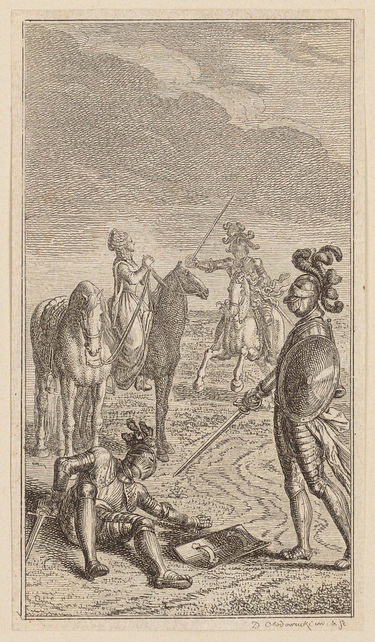Entführung oder Ritter Karl von Eichenhorst und Fräulein Gertrude von Hochburg, Blatt aus der ersten Ausgabe der "Gedichte von Gottfried August Bürger" von Daniel Nikolaus Chodowiecki