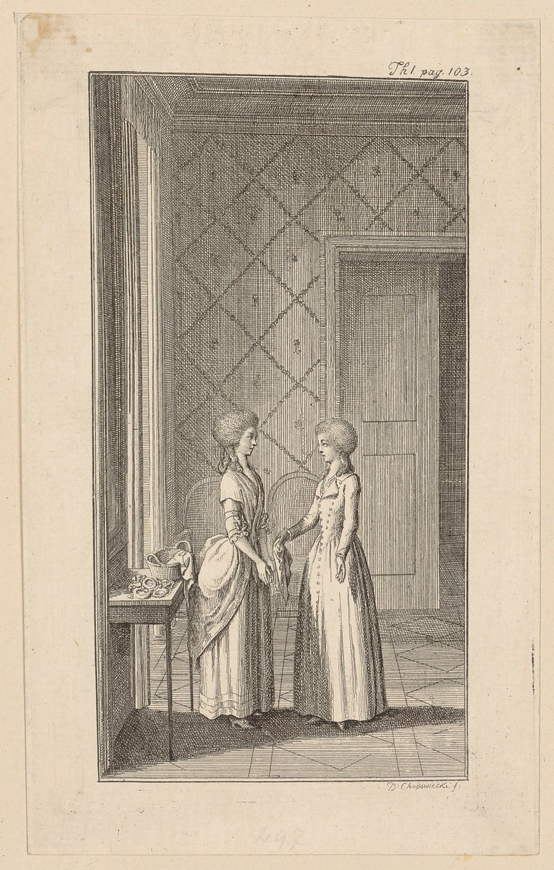 Hanne und Mariane in Weisses Lustspiel "Der Neid bringt sich selbst um sein Brot" von Daniel Nikolaus Chodowiecki
