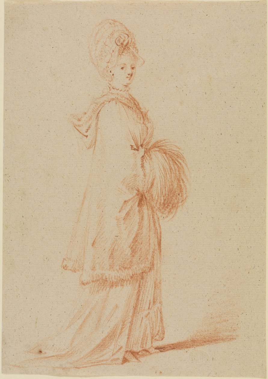 Junge Dame im Cape mit Kapuze und Muff von Daniel Nikolaus Chodowiecki