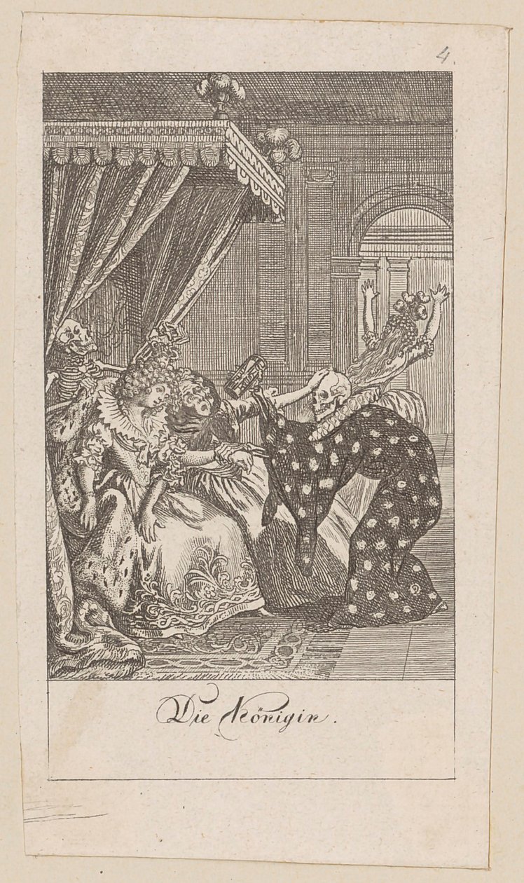 Königin, Blatt 4 der Folge „Der Totentanz“ von Daniel Nikolaus Chodowiecki