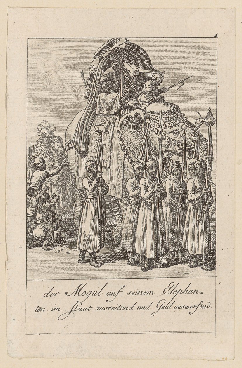 Mogul auf seinem Elefanten, Blatt 4 der Folge "Ostindische Gebräuche" von Daniel Nikolaus Chodowiecki