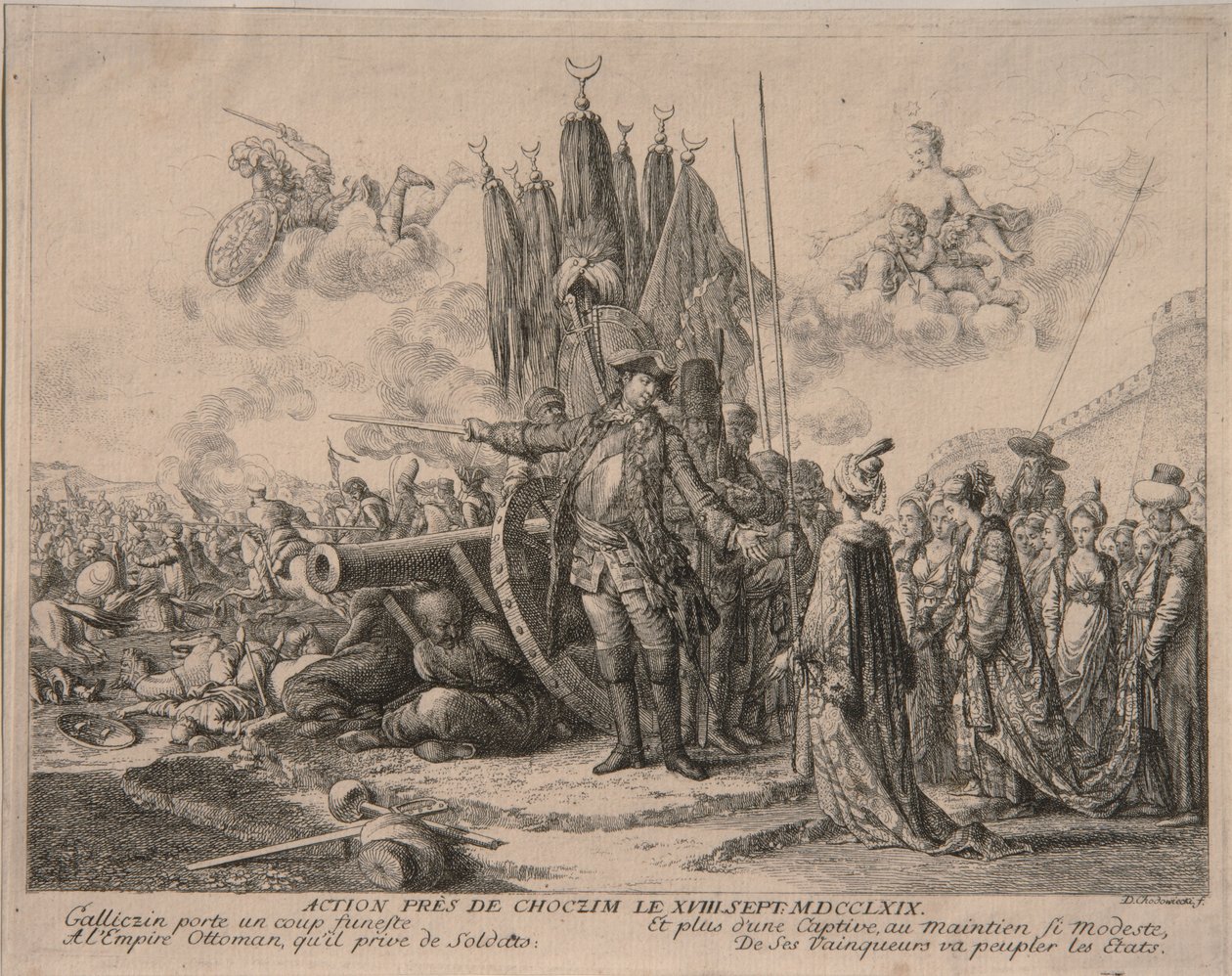 Prinz Alexander Mikhaylovich Golitsyn bei der Belagerung der Festung Khotyn 1769, 1769 von Daniel Nikolaus Chodowiecki