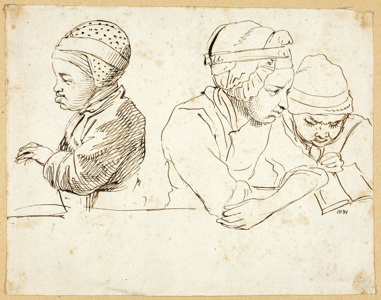 Drei Kinder (recto); Skizzen von Kopf, Augen, Lippen und Blumen (verso) von Daniel Nikolaus Chodowiecki