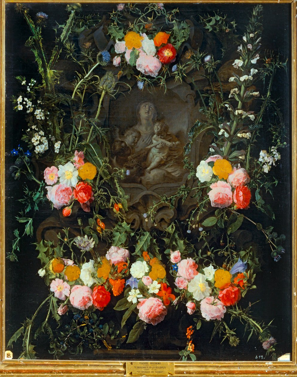 Madonna in einem Blumenkranz von Daniel Seghers