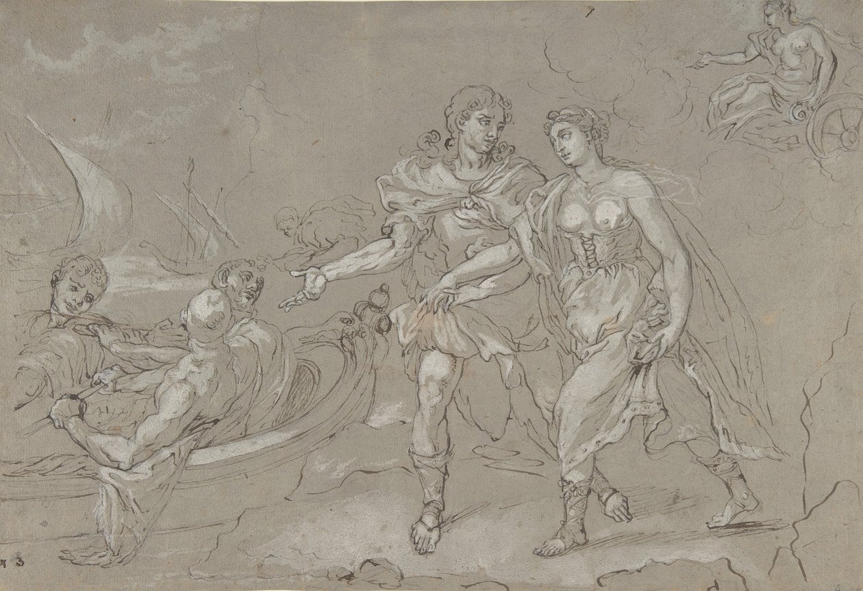 Die Entführung der Helena, verso: Studie einer knienden nackten männlichen Figur von Daniel Seiter