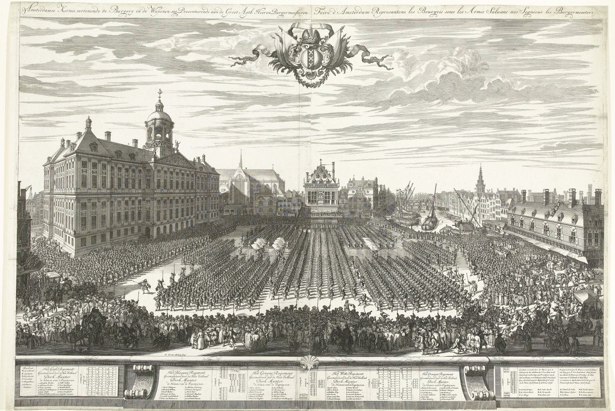 Schützen auf dem Dam während der Amsterdamer Kirmes, 1686 von Daniël Marot (I)