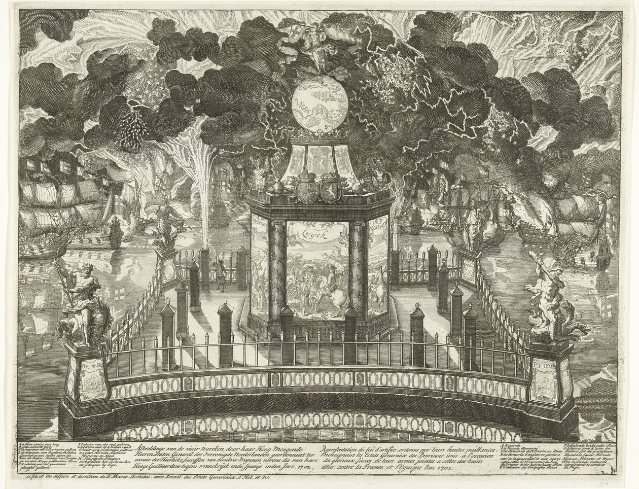 Feuerwerk auf dem Hofvijver zur Feier des Sieges bei Vigo, 1702 von Daniël Marot (I)