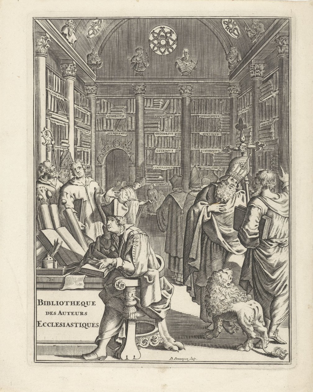 Bibliotheksinterieur mit Geistlichen von Daniël met de Penningen