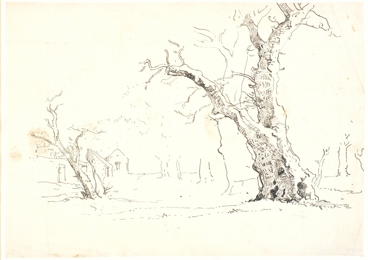 Landschaft mit großen Eichen, links einige Häuser von Dankvart Dreyer