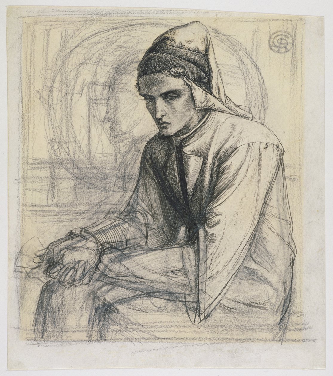 Dante in Meditation mit einem Granatapfel, ca. 1852 von Dante Gabriel Charles Rossetti