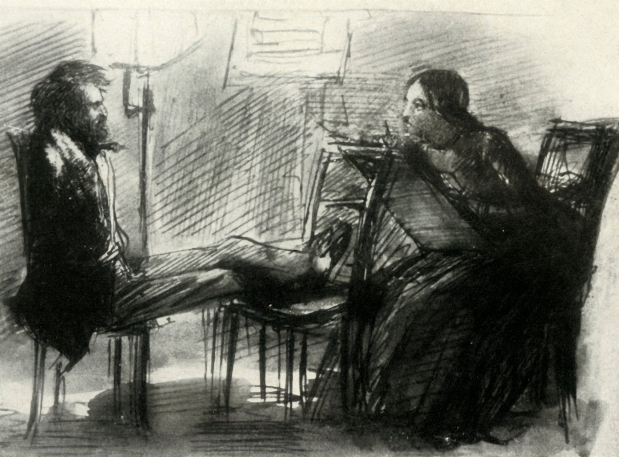 Elizabeth Siddal zeichnet Rossetti, 1853, 1947 von Dante Gabriel Charles Rossetti
