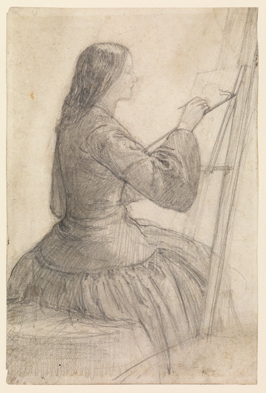 Elizabeth Siddal sitzt an einer Staffelei und malt, ca. 1854-55 von Dante Gabriel Charles Rossetti