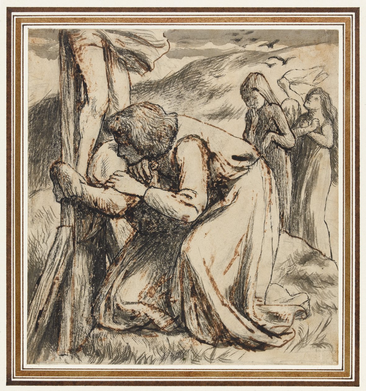 St. Johannes tröstet die Jungfrau am Fuße des Kreuzes, ca. 1857-58 von Dante Gabriel Charles Rossetti