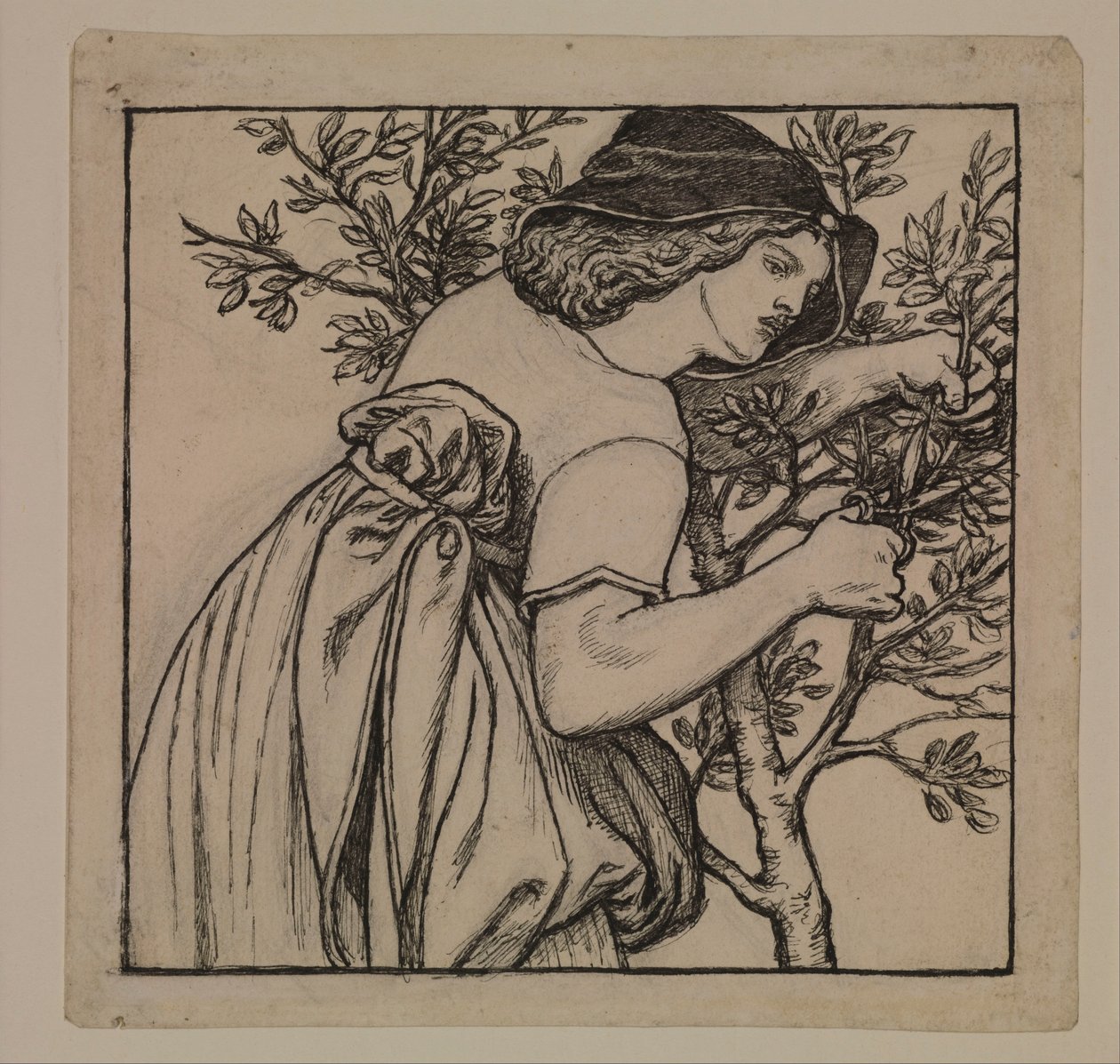 König Renés Flitterwochen - Gartenarbeit - Entwurf für ein bemaltes Paneel für das Kabinett von Dante Gabriel Rossetti