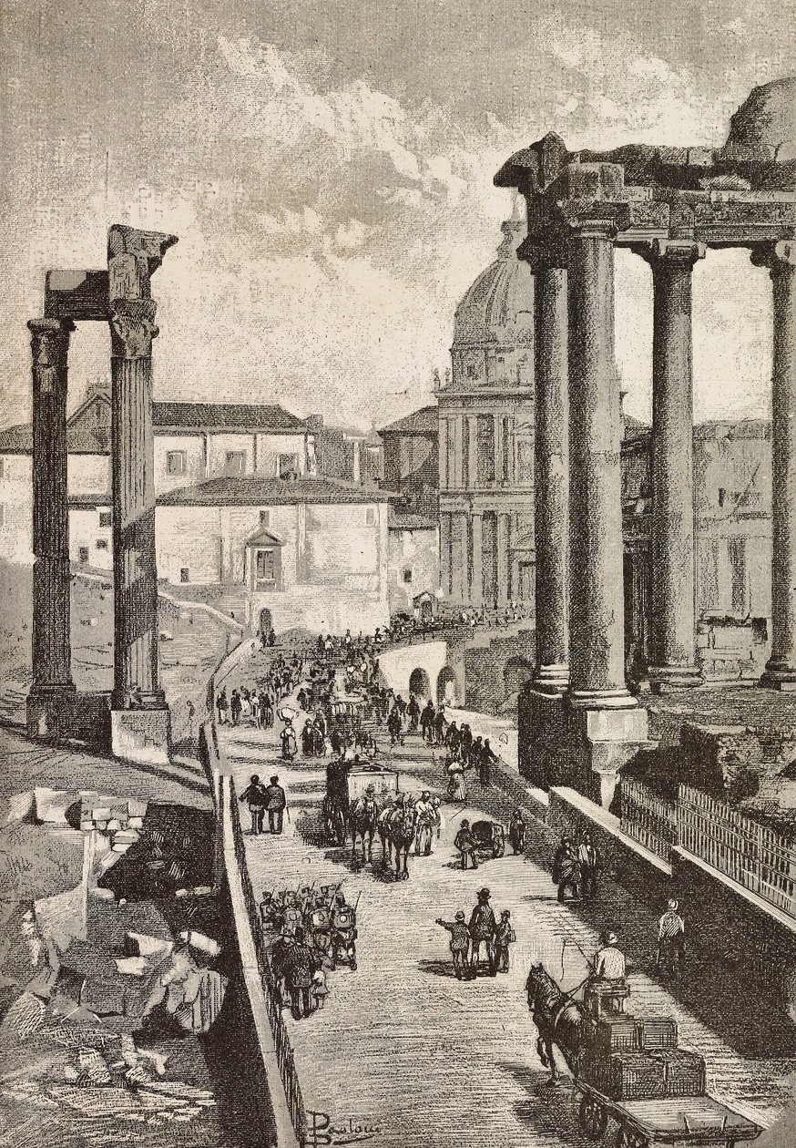 Durchgang durch das Forum, Rom, Italien, Gravur nach einer Zeichnung von Dante Paolocci, aus L