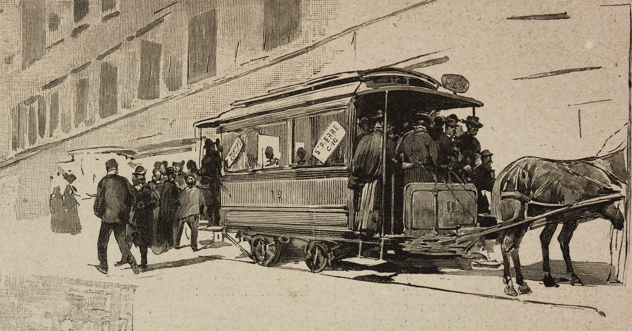 Straßenbahn nach St. Peter anlässlich des bischöflichen Jubiläums von Leo XIII., Rom, Italien (Stich nach einer Zeichnung von Dante Paolocci) von Dante Paolocci