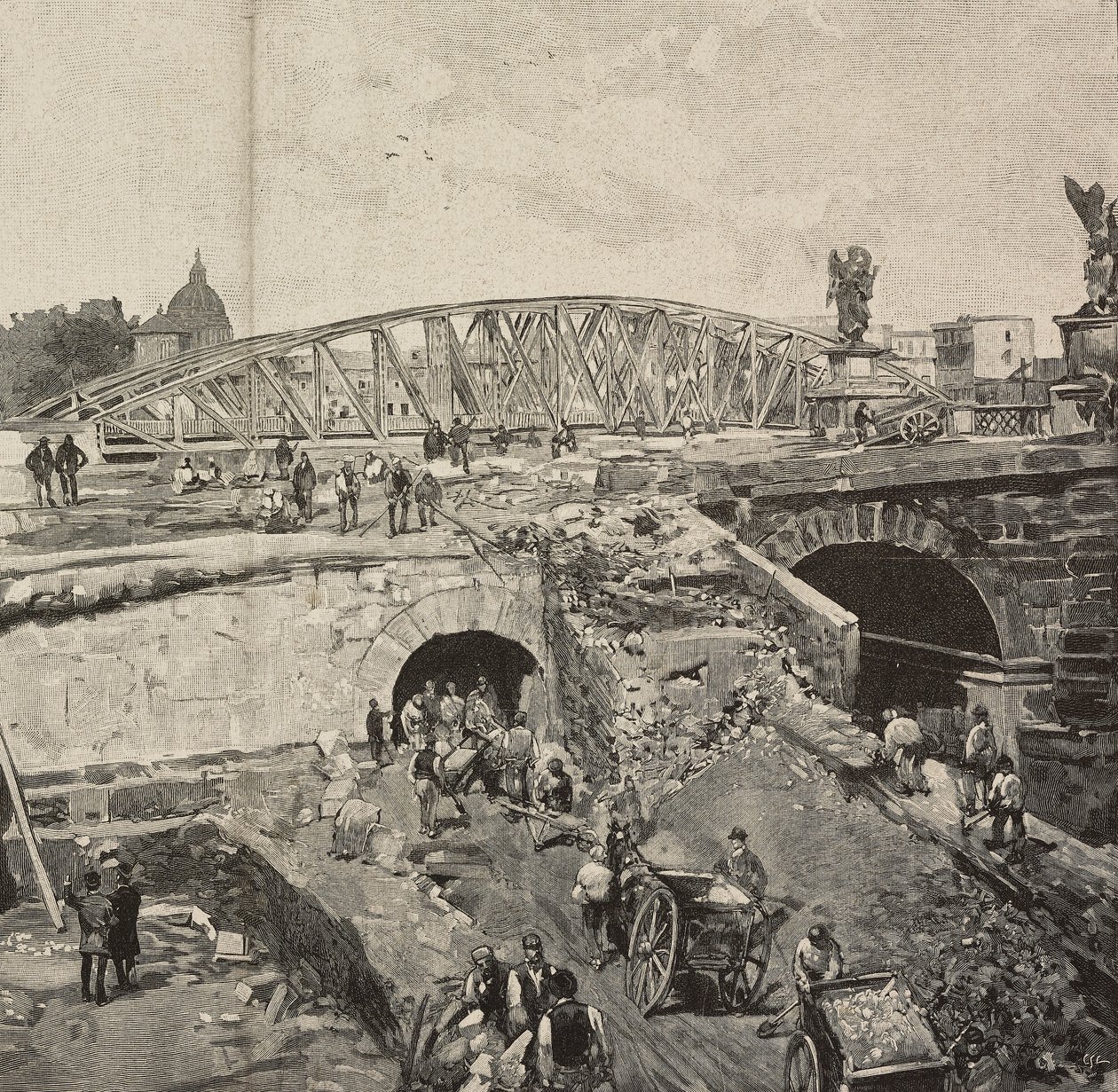 Arbeiten an der Ponte Sant'Angelo während der Realisierung der ...
