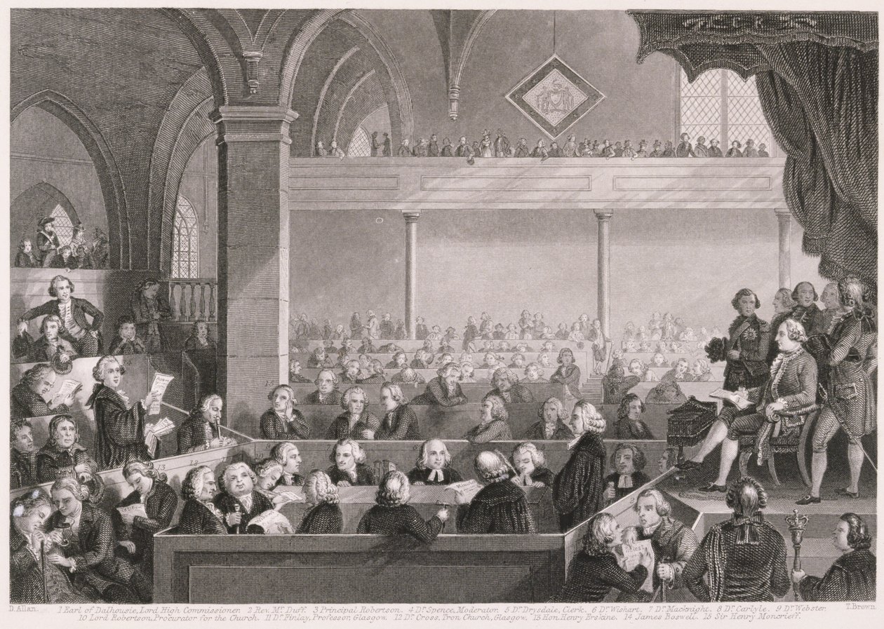 Die Generalversammlung der Kirche von Schottland wie 1783, gestochen von T. Brown, aus 