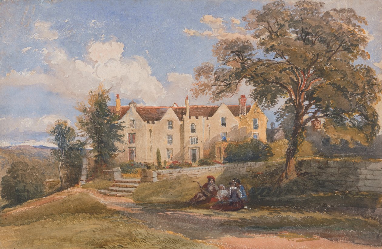 Gruppe, die im Gelände eines großen Hauses sitzt von David Cox Jr.