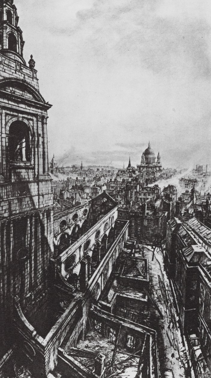 London: Die bombardierte Stadt, von Reuters von David Muirhead (after) Bone