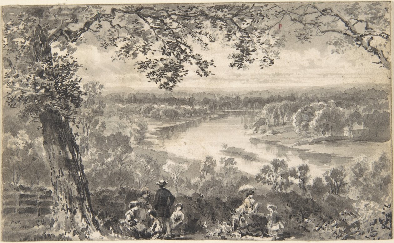 Blick auf die Themse mit Figuren im Vordergrund von David Octavius Hill