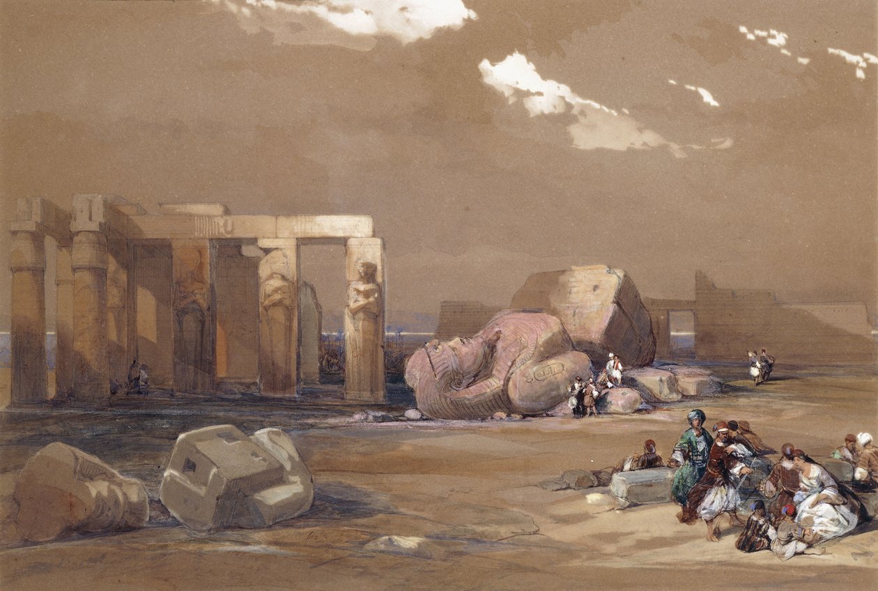 Fragmente der großen Kolosse im Memnonium, Theben, 1838 von David Roberts