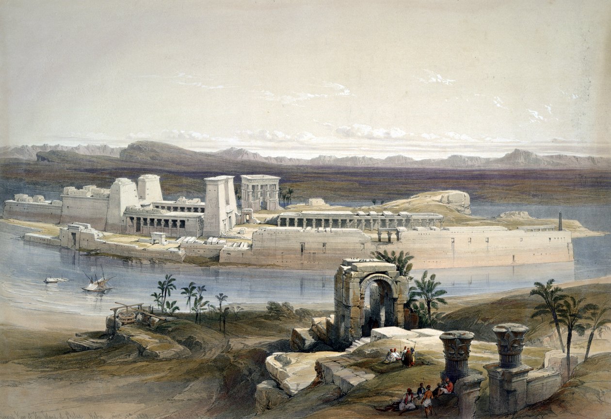 Gesamtansicht der Insel Philae, Nubien, November 1838 von David Roberts
