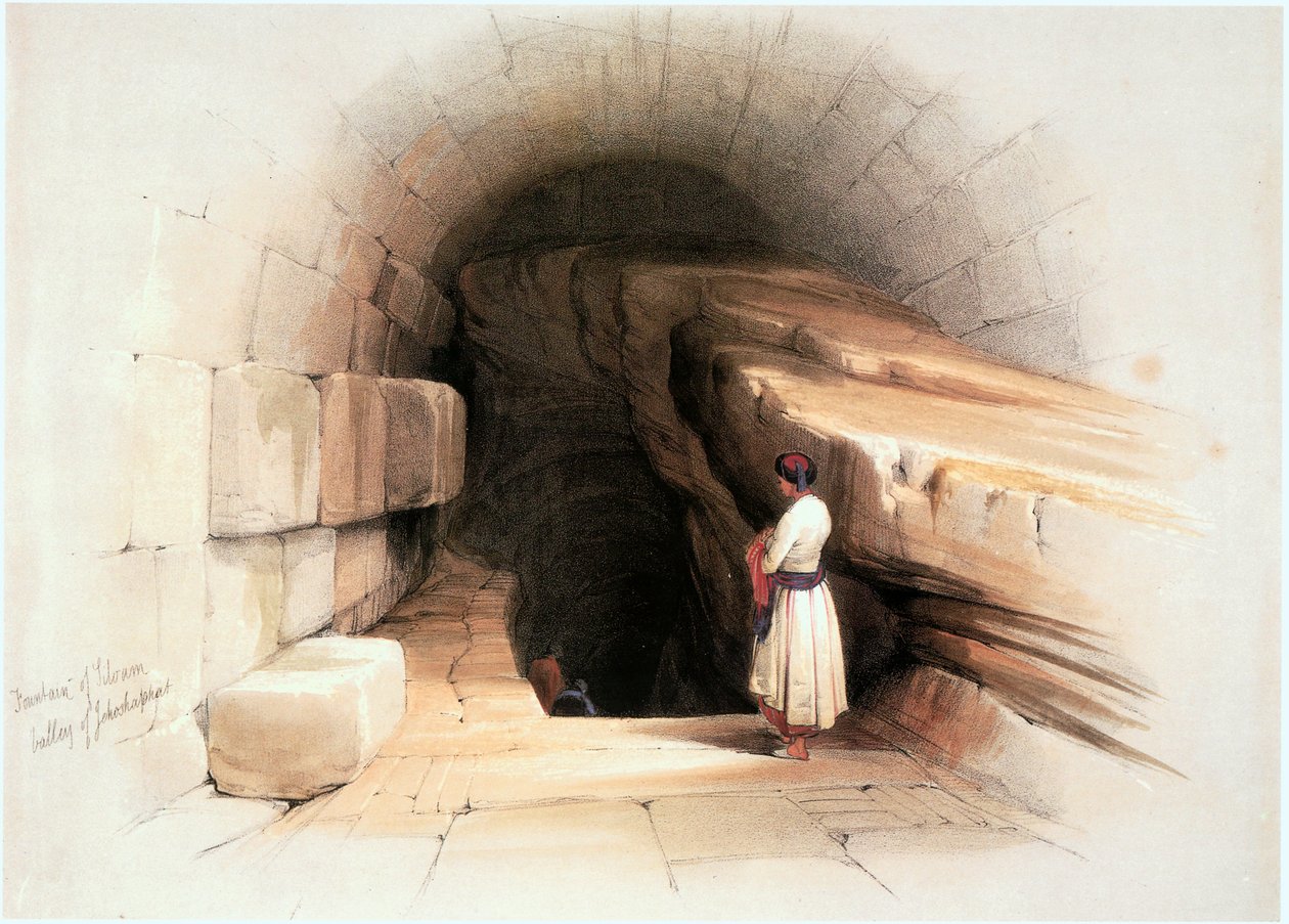 Im Heiligen Land: Jerusalem, Brunnen von Siloah, Eingang zum Tunnel (Gravur) von David Roberts