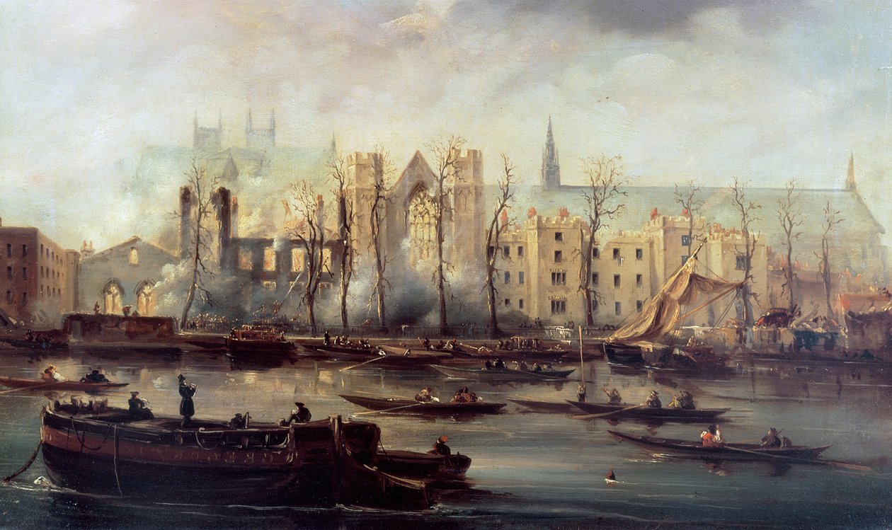 Der Brand der Parlamentsgebäude, 16. Oktober 1834 von David Roberts