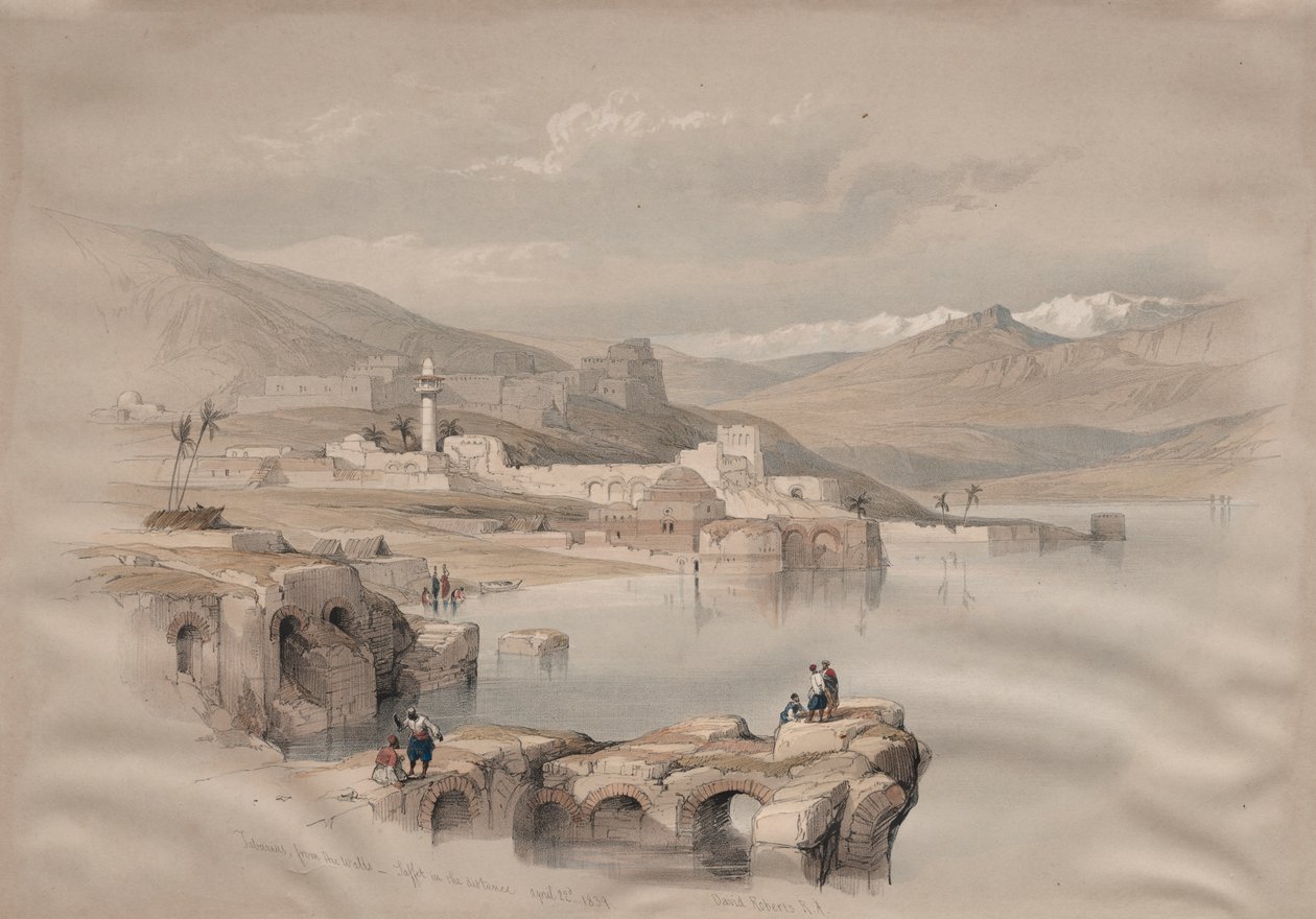 Tiberias, von den Mauern, Safet in der Ferne von David Roberts
