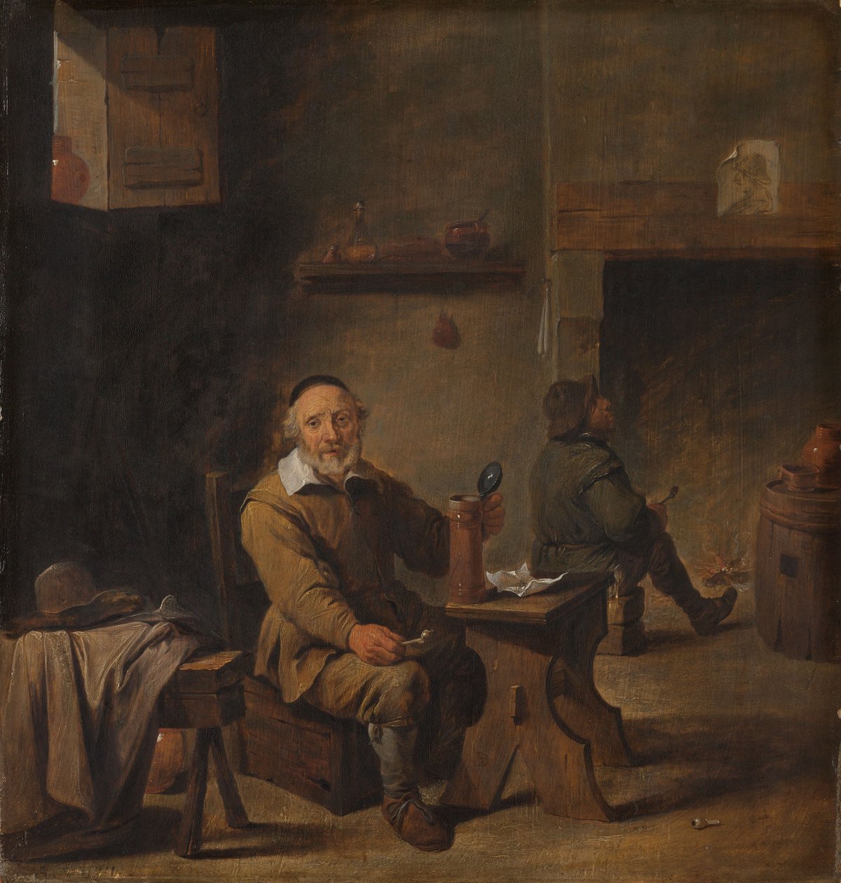 Älterer Mann in einer Taverne sitzend von David the Younger Teniers