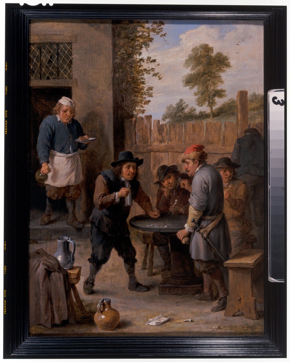 Bauern spielen Würfel vor einem Gasthaus von David the Younger Teniers