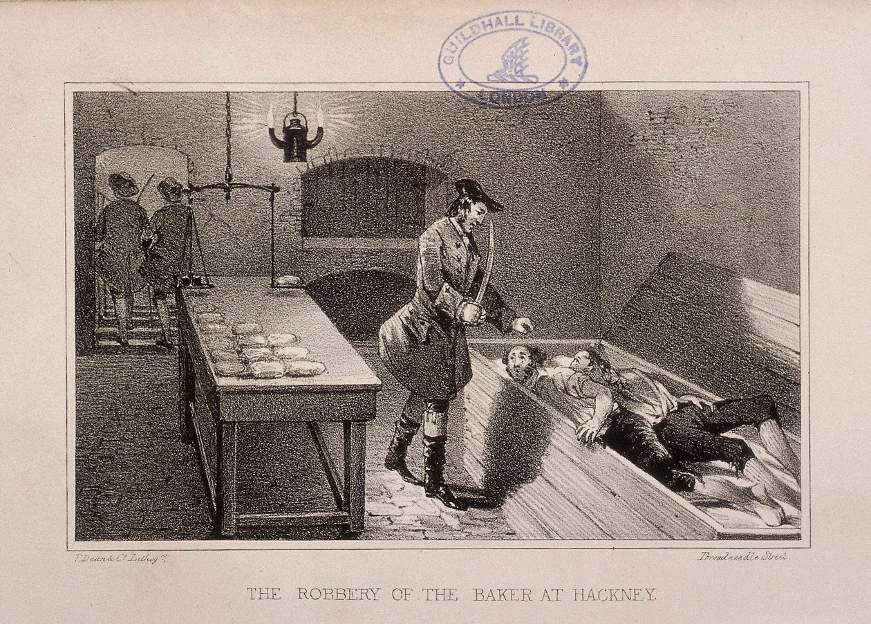 Szene des Überfalls auf einen Bäcker in Hackney, London, ca. 1730 von Dean and Co