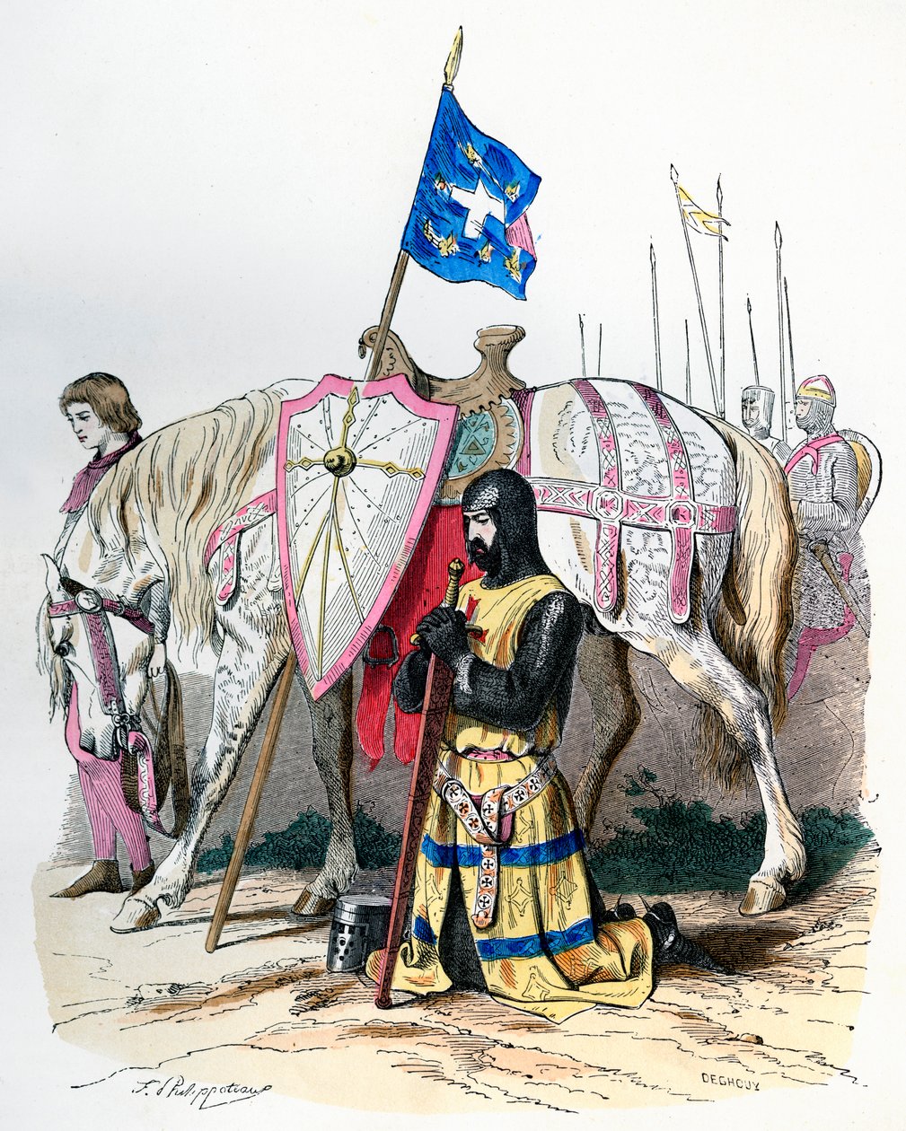 Ein Ritter betet vor der Abreise zum zweiten Kreuzzug von Deghouy