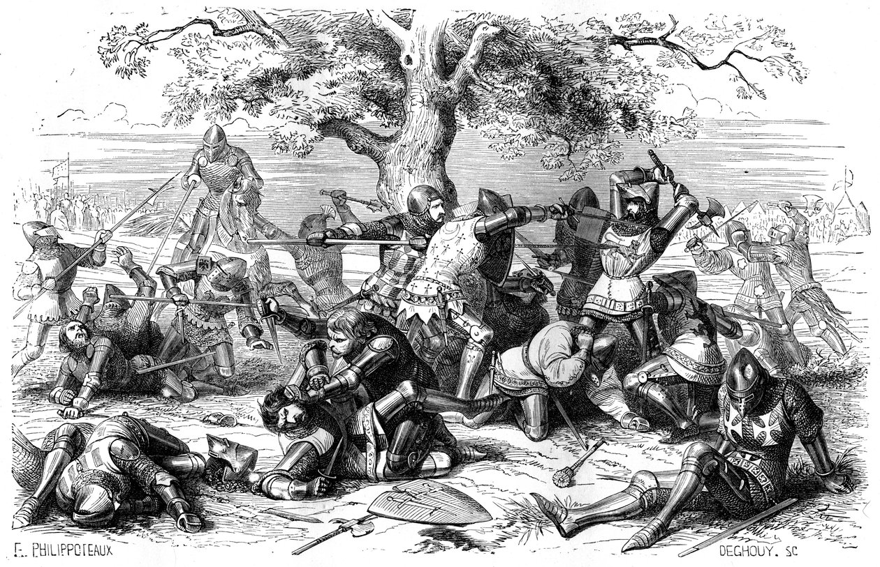 Dreißig französische Ritter kämpfen gegen die Engländer, Bretagne, Frankreich, 1351, 1882-1884 von Deghouy