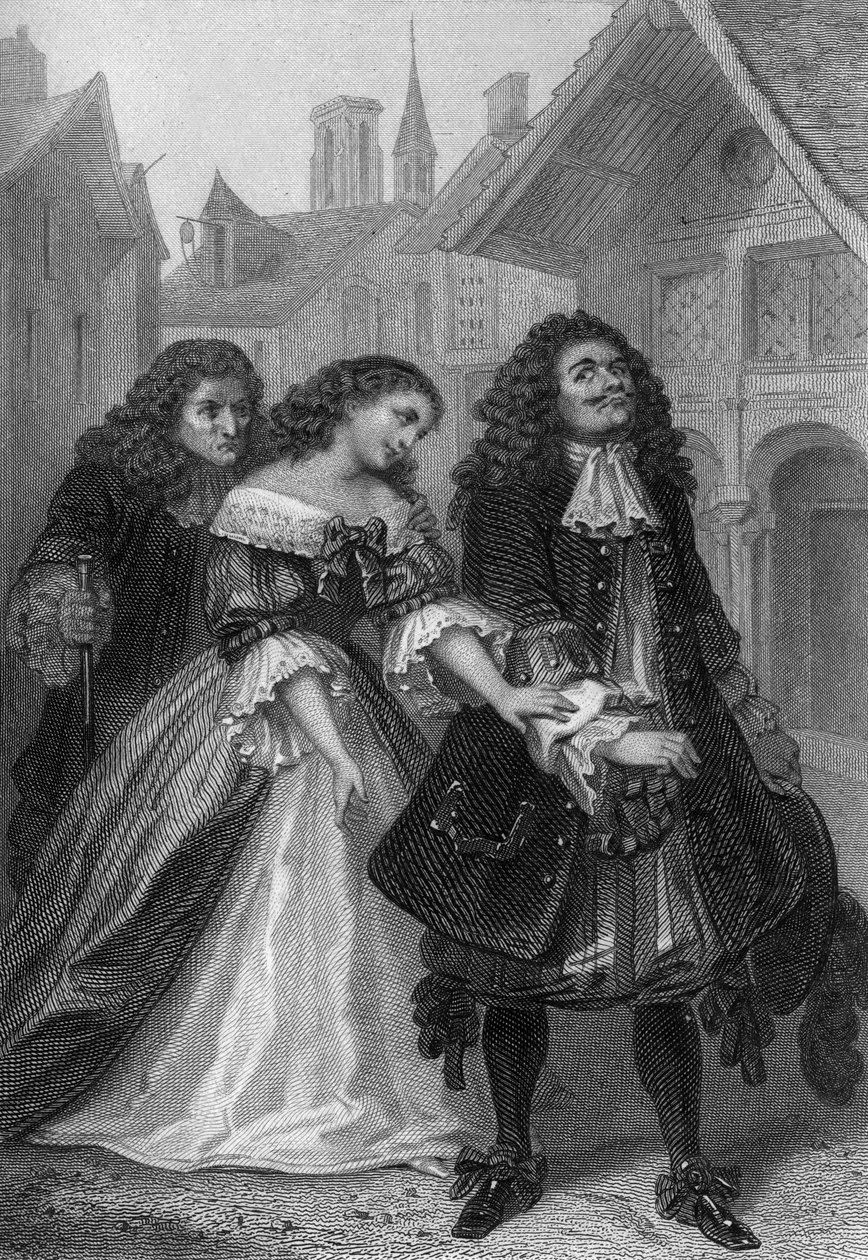 Monsieur de Pourceaugnac von Molière: Monsieur de Pourceaugnac, Julie und Oronte, Gravur von Delannoy nach einer Zeichnung von G. Staal von Delannoy Delannoy