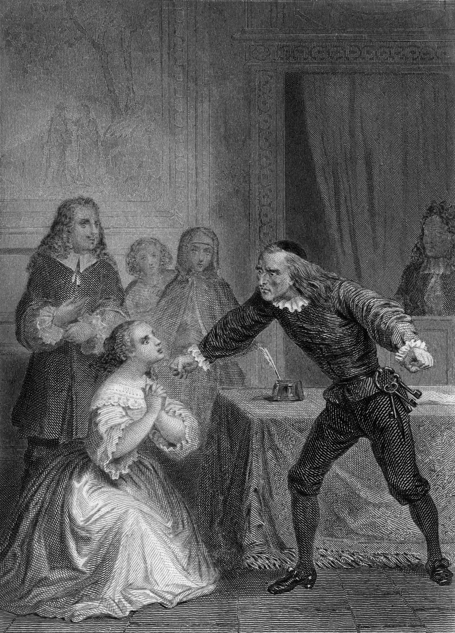 Das Spiel Der Geizige von Molière: Elise und Harpagon, Gravur von Delannoy nach einer Zeichnung von G. Staal (1870) von Delannoy Delannoy