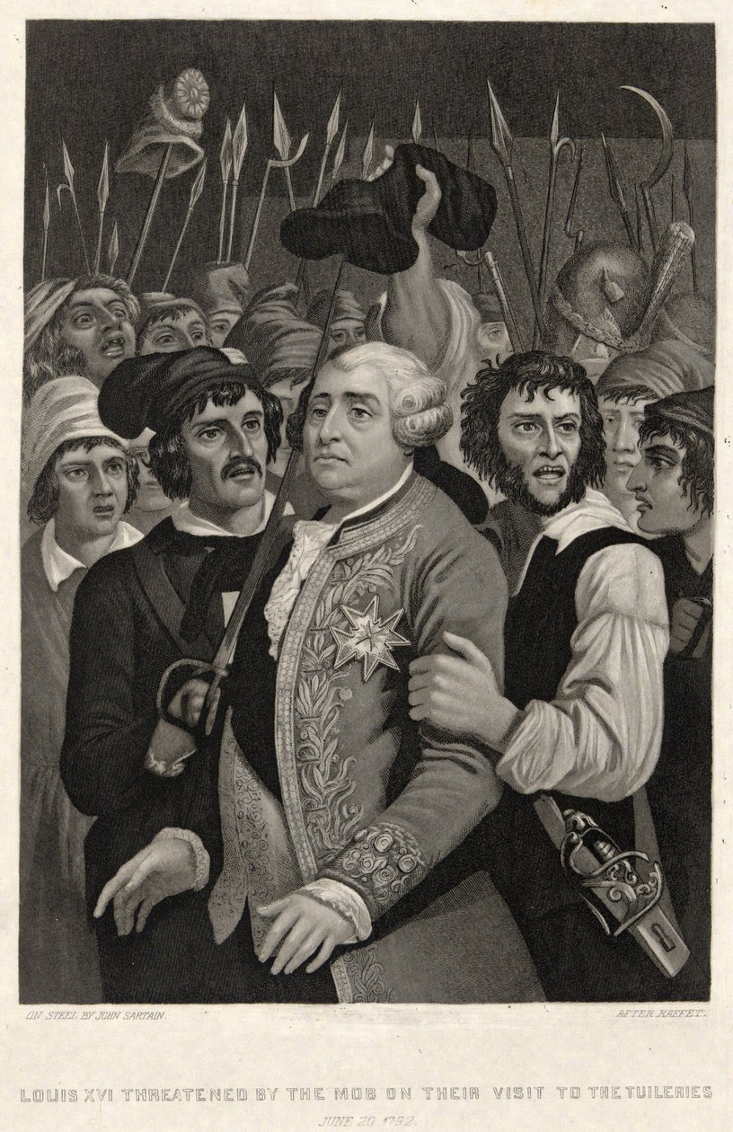 Ludwig XVI. von der Menge bedroht bei ihrem Besuch in den Tuilerien, 20. Juni 1792, graviert von John Sartain von Denis Auguste Marie (after) Raffet
