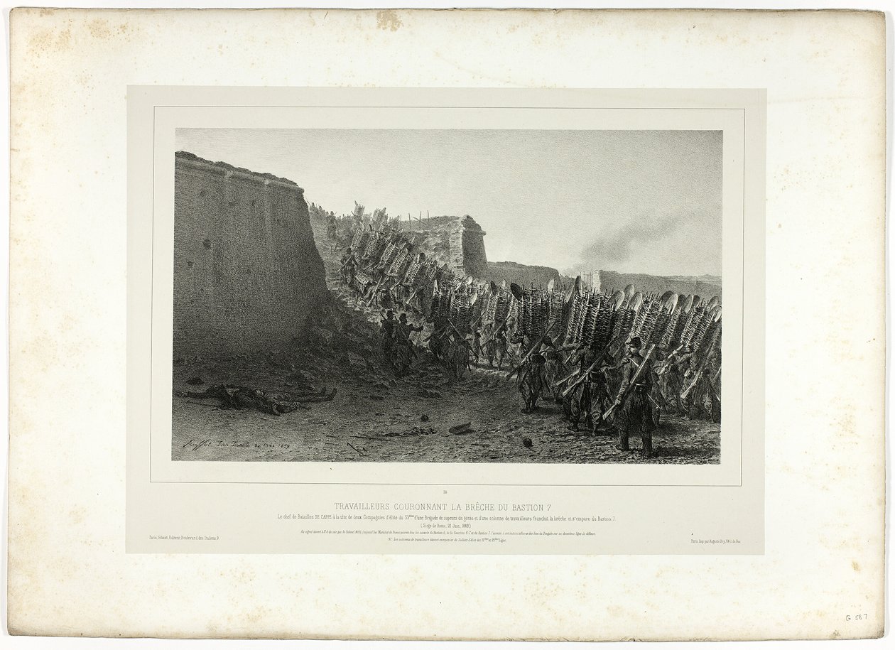 Arbeiter krönen die Bresche des Bastions 7, aus Souvenirs d’Italie: Expédition de Rome von Denis Auguste Marie Raffet