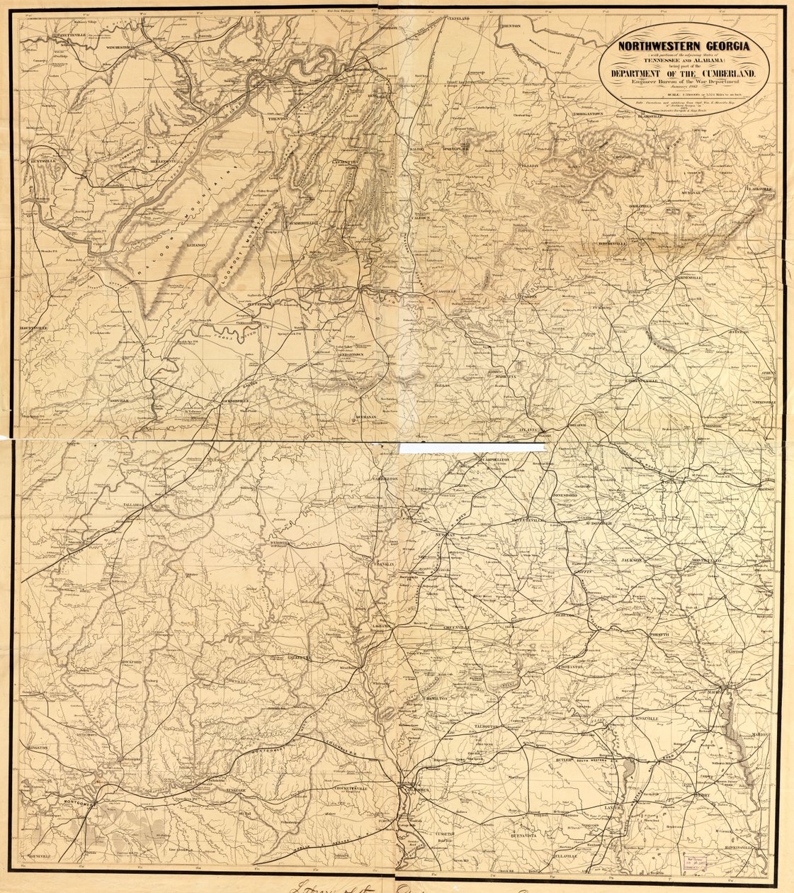 Nordwestliches Georgia (mit Teilen der angrenzenden Staaten Tennessee und Alabama) als Teil des Department of the Cumberland von Denis; United States. War Department. Engineer Bureau Callahan