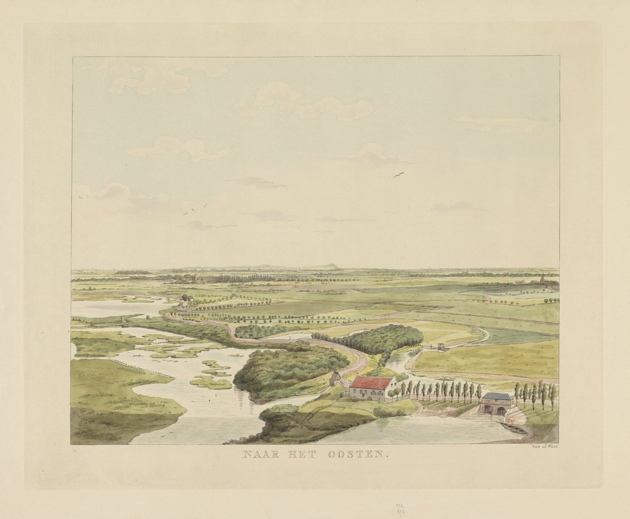 Ansicht der Landschaft östlich von Nijmegen (Nach Osten, Ansichten rund um die Stadt Nijmegen, Geldersch Panorama oder Rundansicht nach dem Leben gezeichnet auf Belvedere in Nijmegen) von Derk Anthony van de Wart